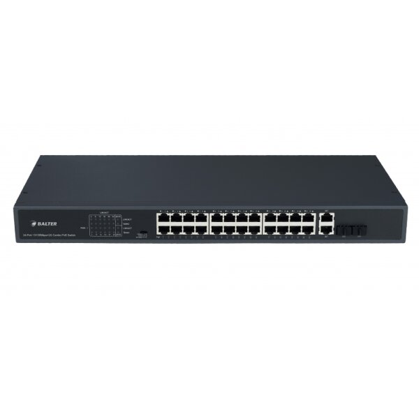 BALTER X PRO Unmanaged PoE Switch mit 24 x 100Mbps PoE Netzwerk-Ports (RJ45) + 2x 1000Mbps Uplink-Ports, 370 Watt, 230V AC