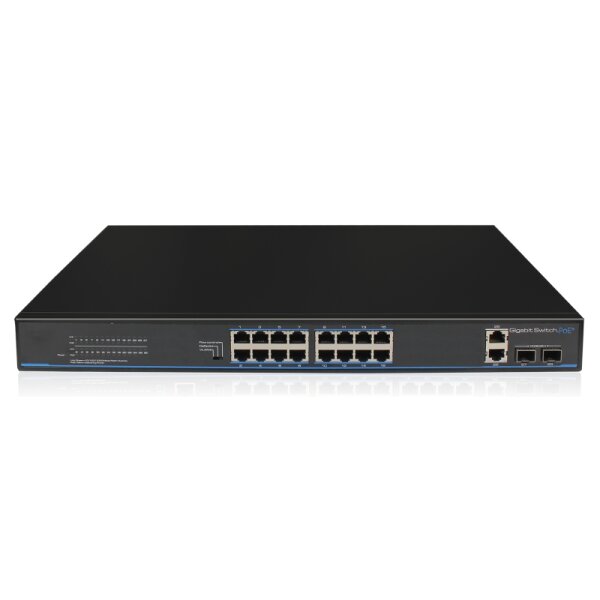 16x PoE+ Netzwerk Smart Gigabit Switch, 4x Gigabit Uplink-Ports (RJ45 + SFP), 170W, 40Gbps Kapazität, One-Key VLAN, Metallgehäuse