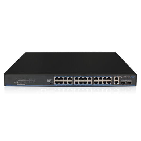 24x PoE+ Netzwerk Smart Gigabit Switch, 4x Gigabit Uplink-Ports (RJ45 + SFP), 400W, 56Gbps Kapazität, One-Key VLAN, Metallgehäuse